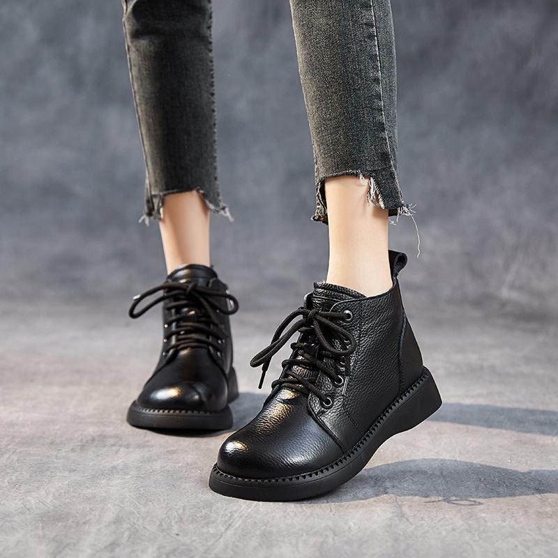 Zimowe, ciepłe, swobodne botki dla kobiet, wsuwane, podszyte futrem, na platformie, grube, sznurowane, krótkie botki, damskie, podszyte polarem, skórzane, śniegowce, buty z wysoką cholewką