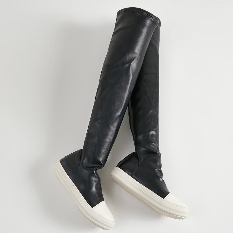 Stretch Over Kne Støvletter Kvinner Tykk Såle Plattform Høydeøkende Designer Lange Støvletter Stor Størrelse Alt Match Botas Casual