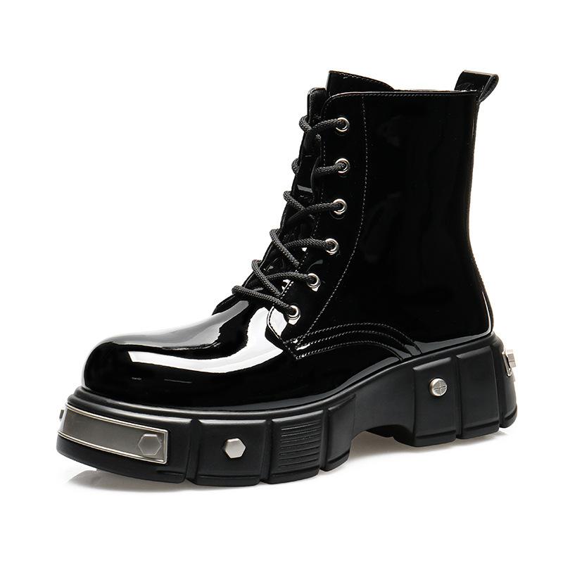 Order British Style Thick-soled Bright Leather High-top Martin Boots 2025 Versatile Fashion Height-increasing Men's Handsome Street Fashion Boots