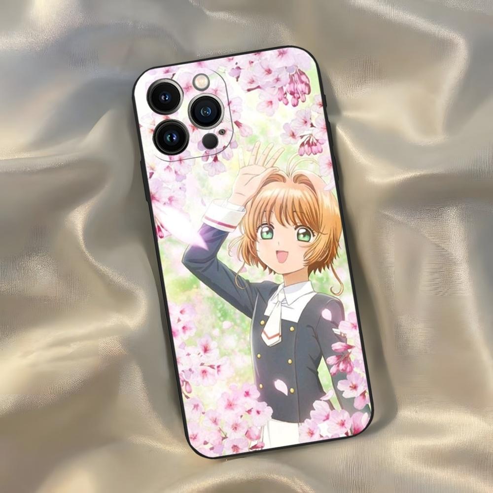 Anime Card Captor Sakuras Phone Case for Iphone 16 15 14 13 12 11 Pro Max Xr X Xs Mini 8 Plus SE 2022 Black Soft Silicone Cover