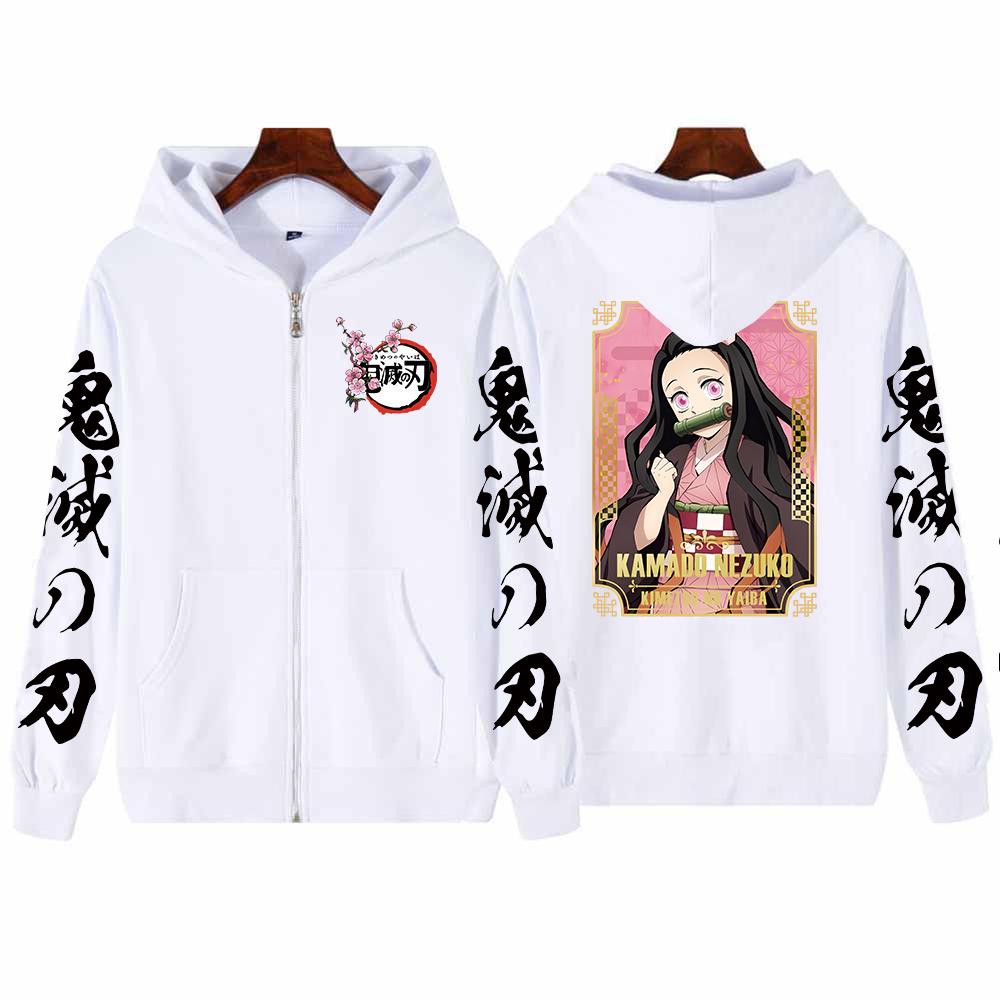 

Аниме Demon Slayer Мужчины Женщины Толстовки с капюшоном на молнии Kamado Nezuko Милая графическая толстовка Kimetsu No Yaiba Manga Harajuku Уличная одежда 4XL белый