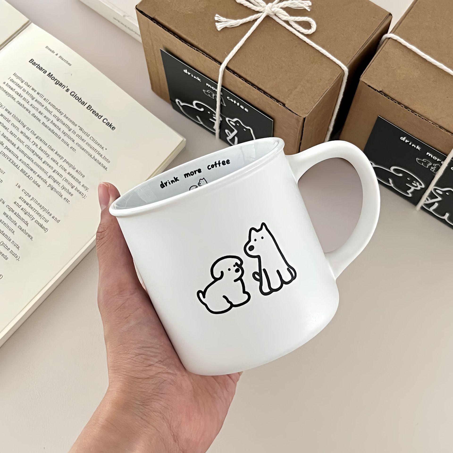 

High End Frosted Puppy Mug Korean style Breakfast Coffee Mug Ceramic Mug Gift Box Mug 300ml