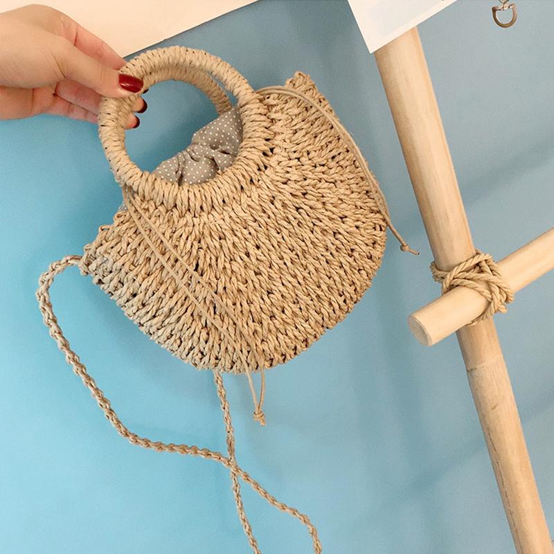 

Half-Round Rattan Beach Bag Women Large Capacity Handle Bag Summer Beach Bags Travel Weave Handle Bag