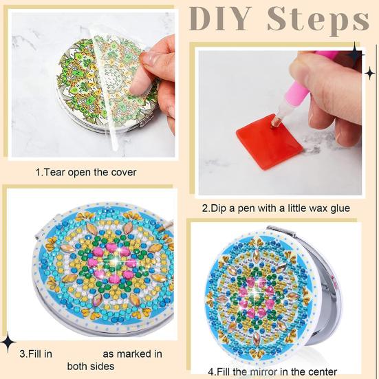 1 Set DIY Diamond Painting Mirror Exquisite Elegant Bright Colored Foldable Mini Makeup Mirror Xmas Gift