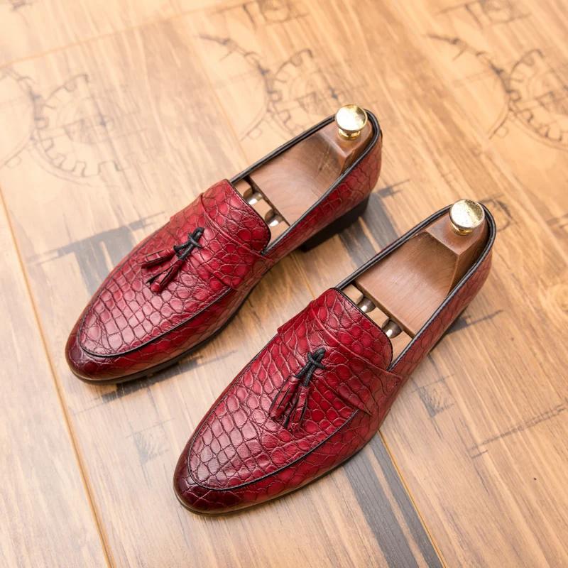 Fashion Spring Men's Tassel Leather Shoes Men's Loafers Red Men's Business Dress Shoes Outdoor Flatsole Casual Shoes Large Size : 38-47