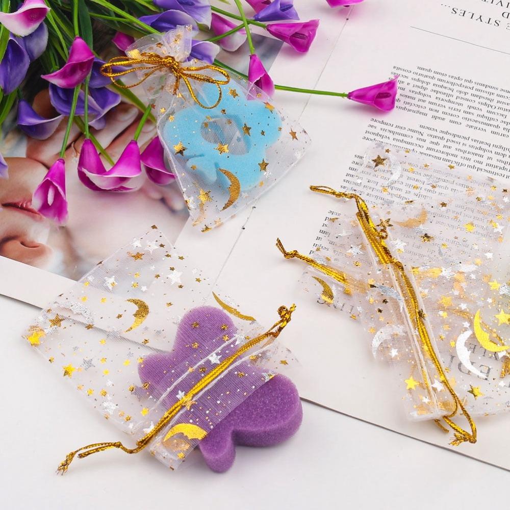 120 Pcs Moon Star Organza Jewelry Candy Bags, 2.7x3.5 Inch Sheer White Organza Pouch Small Gift Bags with Drawstring