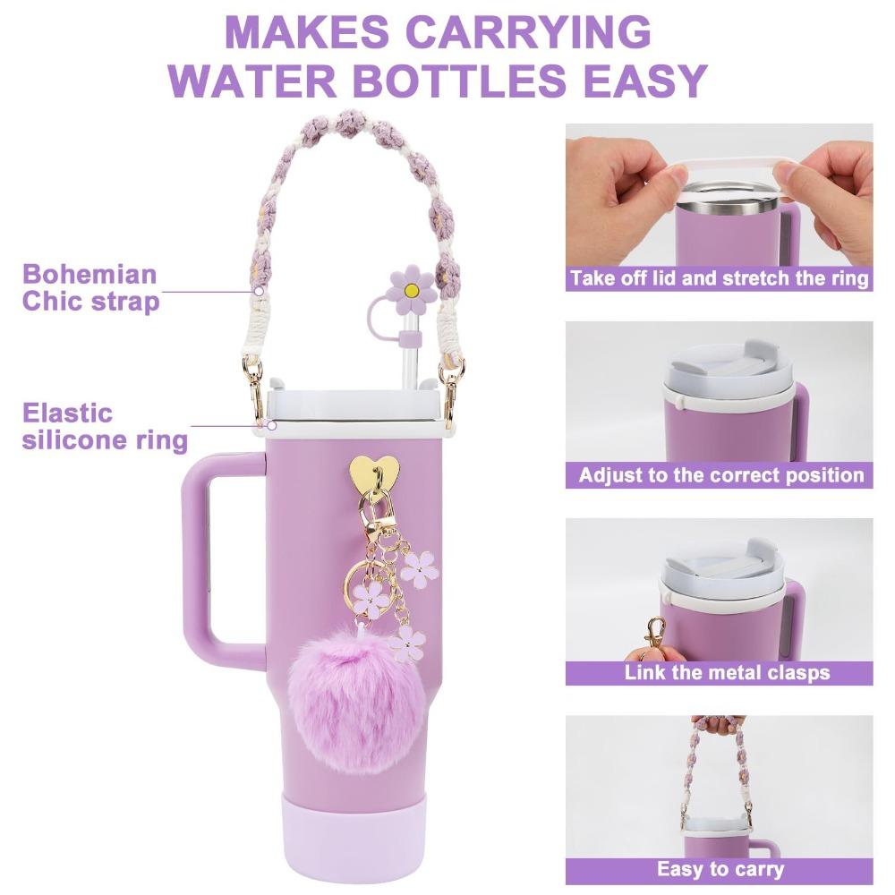 7pcs/set Flower Pattern Water Bottle Chain Pendant Set Multiple Color Cup Decoration Set  Girl