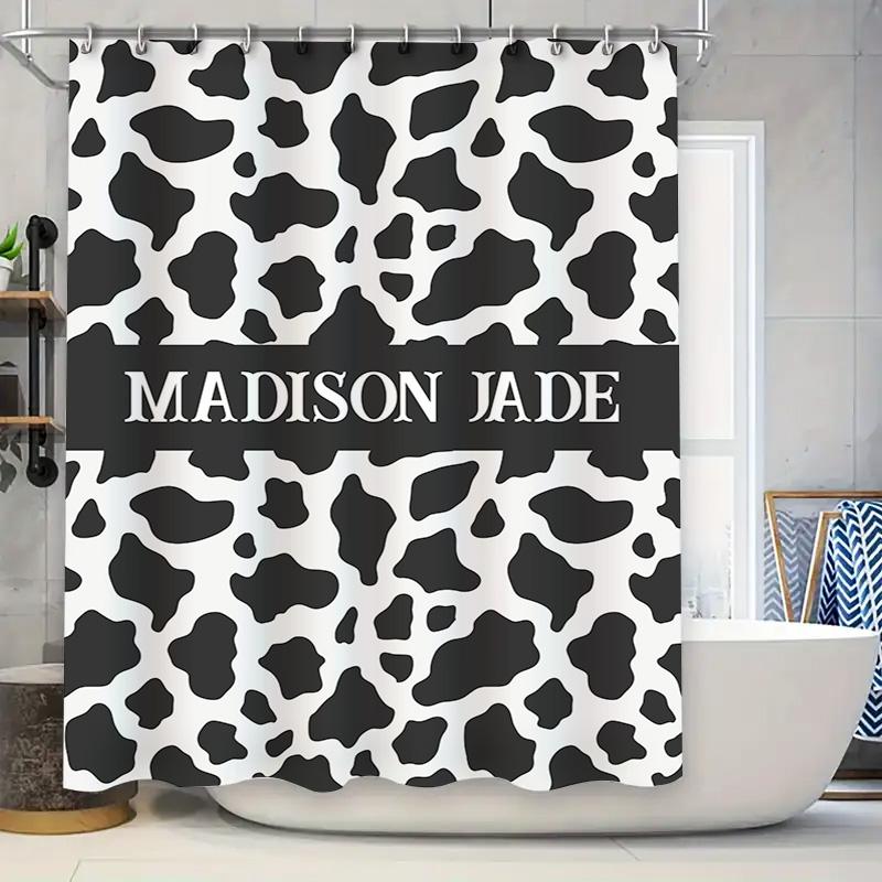

Cow Print Shower Curtain With Name For Bathroom Decor Black White Animal Pattern Home Improvement W60H190(CM)-1 Pcs