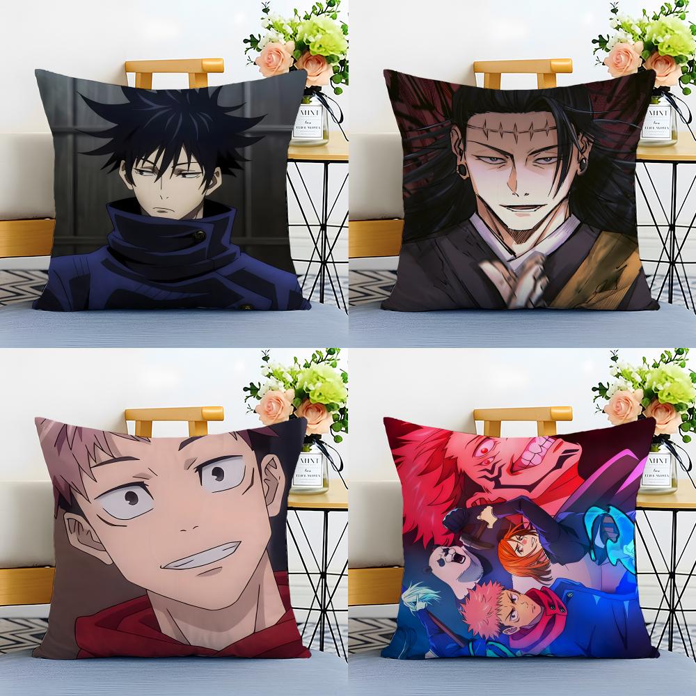 J-Jujutsu Kaisen Cushion Cover Washable Linen Pillowcase Soft For Sofa Bed Cozy Home Room Decor