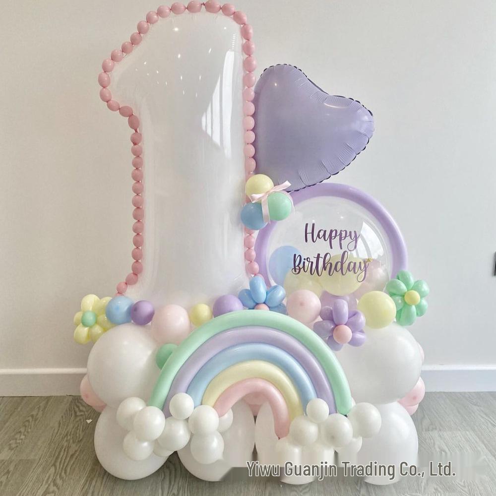 Set de Globos de Cumpleaños de Aluminio Blanco de 32 Pulgadas - Serie de Números Ma Ka