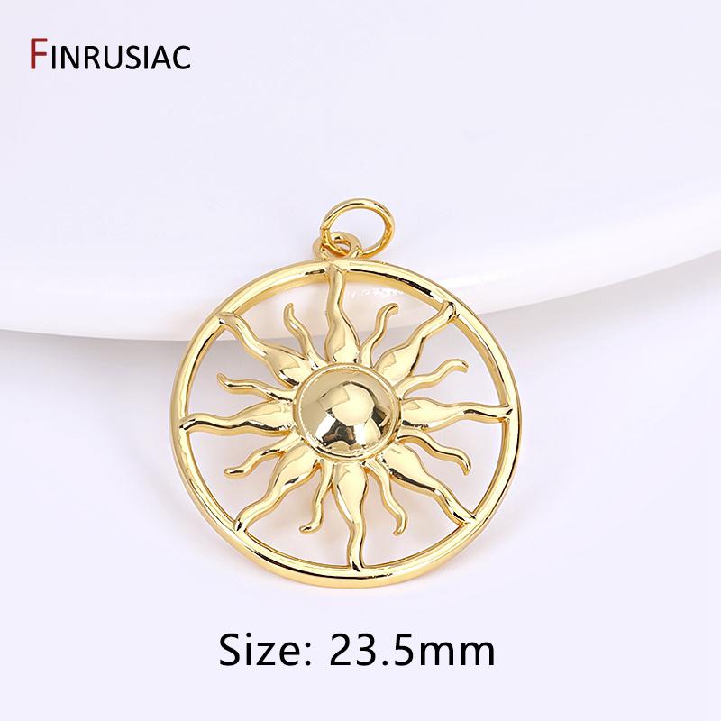 DIY Nacklace Making Supplies Inlaid Zircon Round Sun Charms Gold Plated Brass Sun Pendants For Jewelry Making Accessories