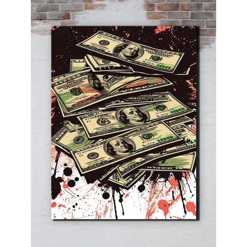 Money Banknotes Wall Art, Cash Decor Painting 20x30cm