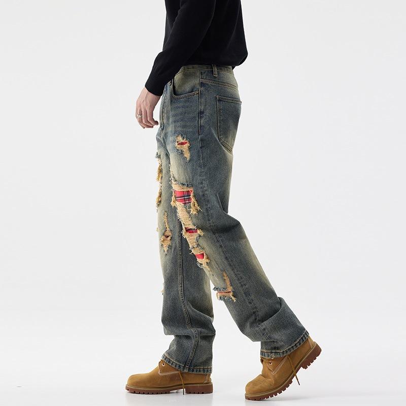 

Американский Ретро Модный Совершенно Новый Свободный Прямой Крой Мужские Джинсы Весна и Осень Персонализированные Мужские Брюки 40 синий