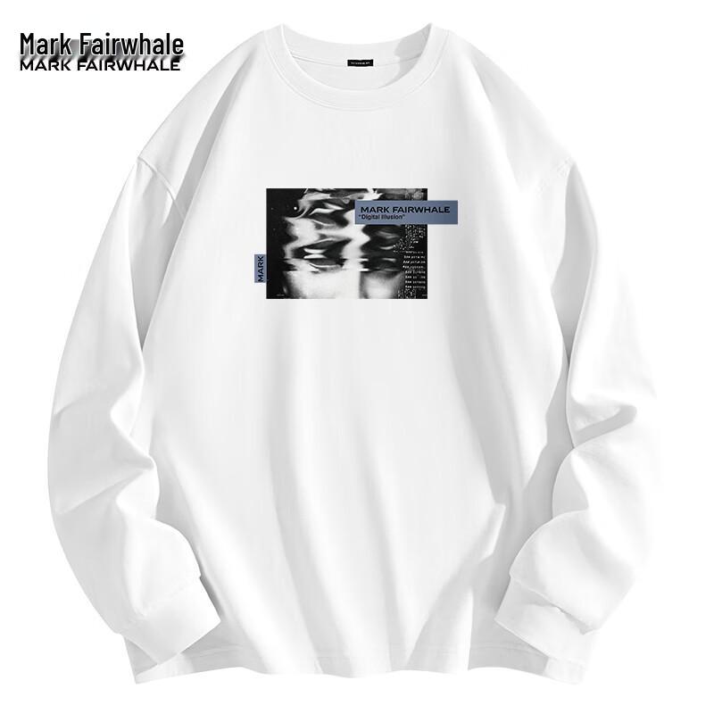 Mark Hua Fei Men's Trendy Heavyweight Loose Fit Pure Cotton Long Sleeve Crew Neck T-Shirt