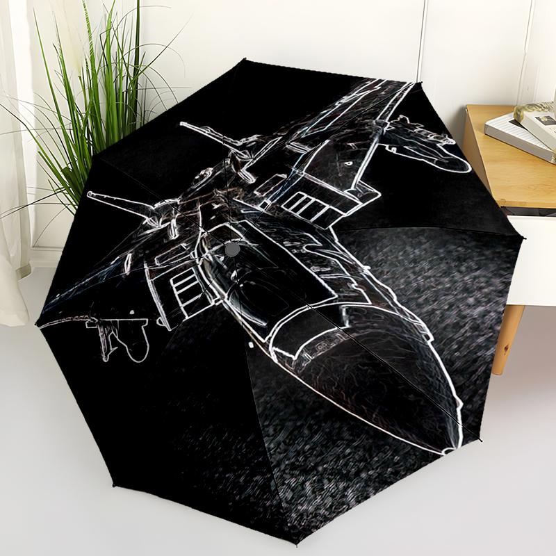1pc Airplane Theme Pattern Umbrella Portable Folding Umbrella Iron Frame Hole Bone Structure Outdoor Home Umbrella