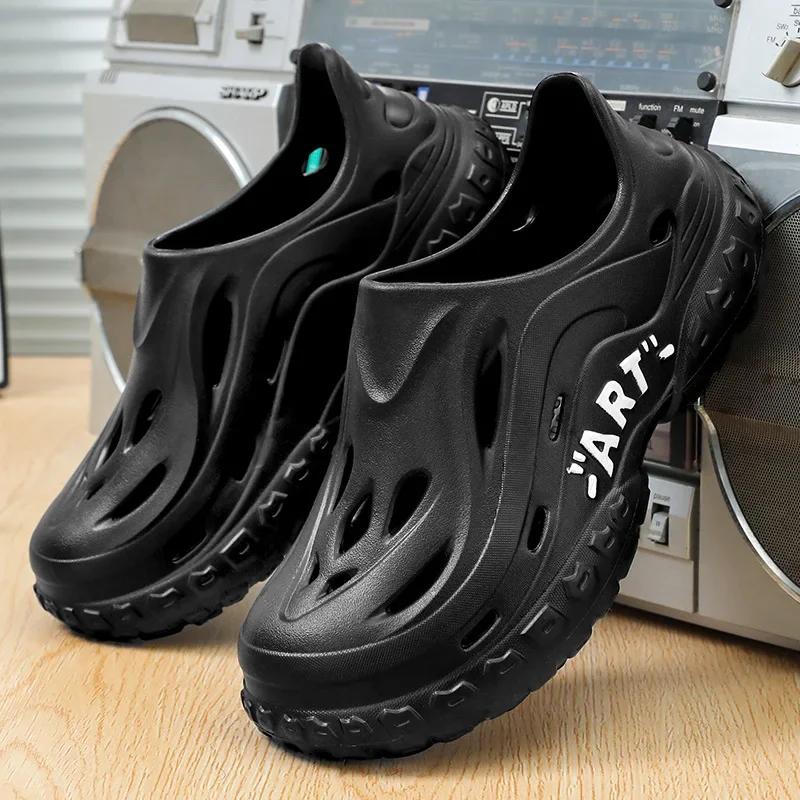 

Летние мужские сандалии, черные минималистичные с закрытым носком, нескользящая подошва из ЭВА, повседневная обувь с отверстиями, размеры 40-45 мужские сандалии для улицы 40-41