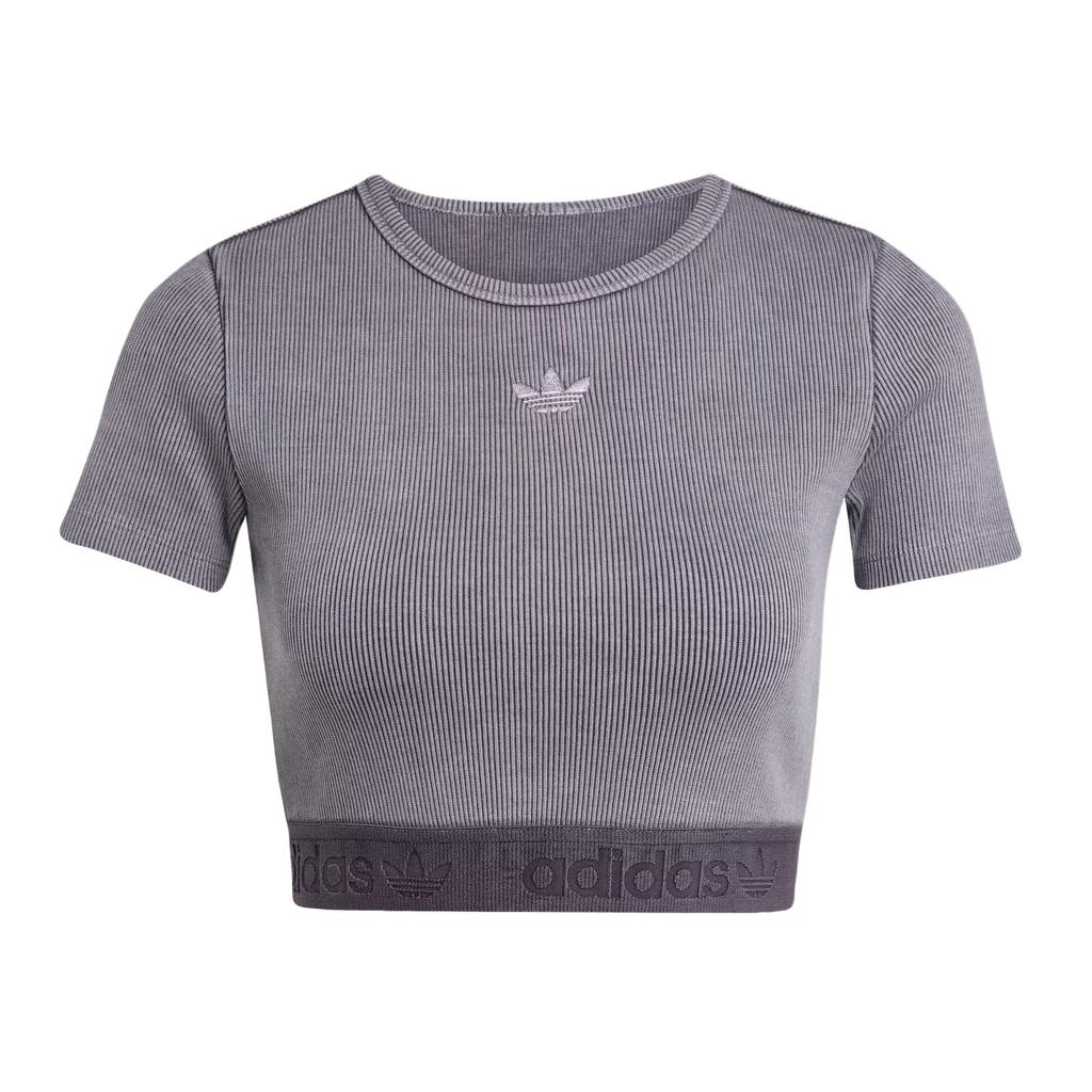 Adidas Originals Essentials Rib Washed Slim Fit Fashion Short Sleeve T-Shirt Women Tops JW3573