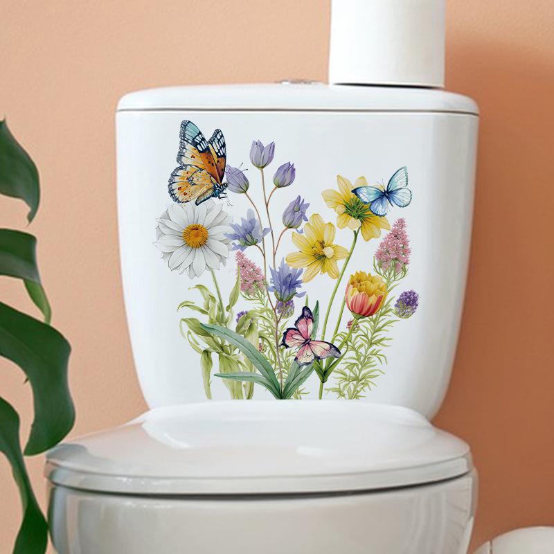 Butterfly Flower Toilet Seat Stickers Self-Adhesive Toilet Lid Decals Diy Removable Stickers For Bathroom Home Decor Ornaments