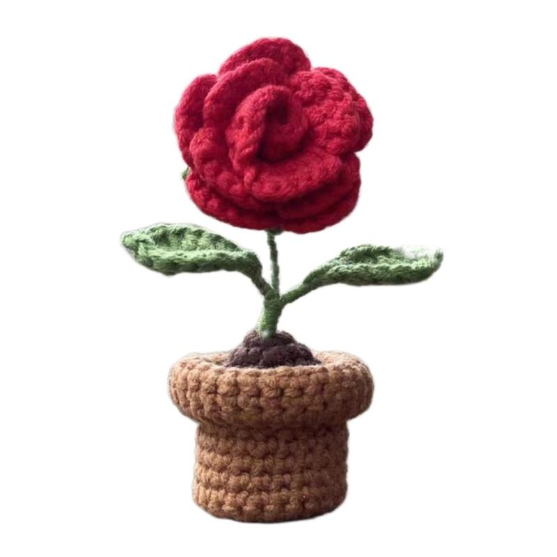 Potted Plant Handmade Crochet Artificial Knitting Flower Home Decor Diy