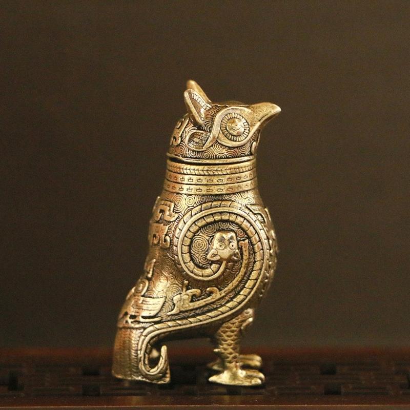 Eule Zun Bronze Miniaturfigur Antikes Chinesisches Kulturartefakt Replik Wohnzimmer Regal Display Sammlerstück