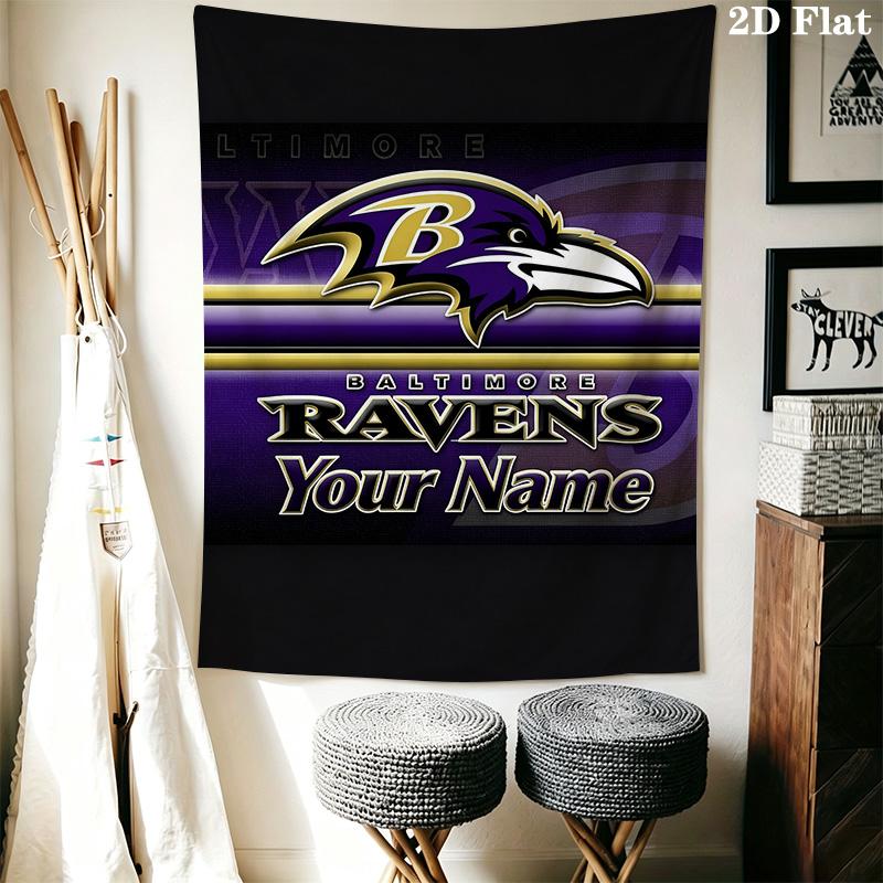 Name Custom Baltimore Ravens Wall Tapestry Aesthetic Wall Hanging Printed Fabric Blanket Decorative Tapestries for Bedroom Living Room Home Decor