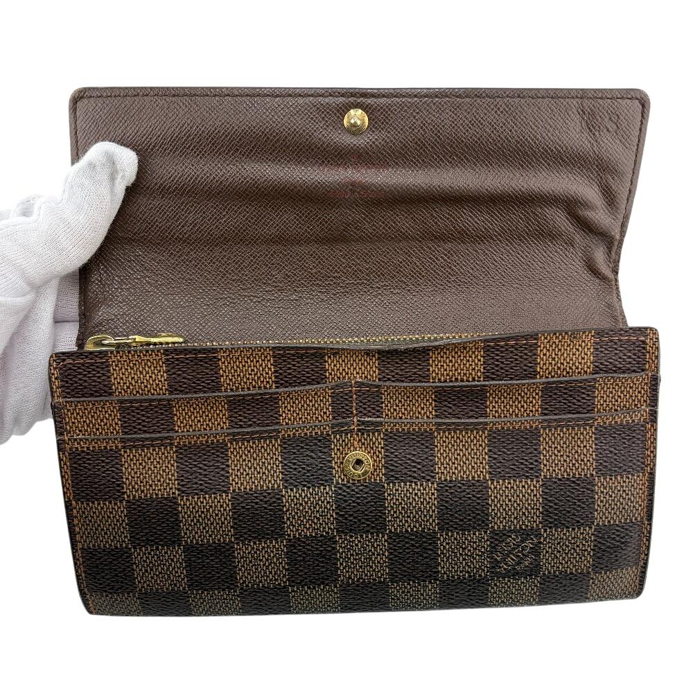 LOUIS VUITTON N61734 Coin case Damier Ebene leather Portefeiulle Sarah Purse Brown leather unisex Used