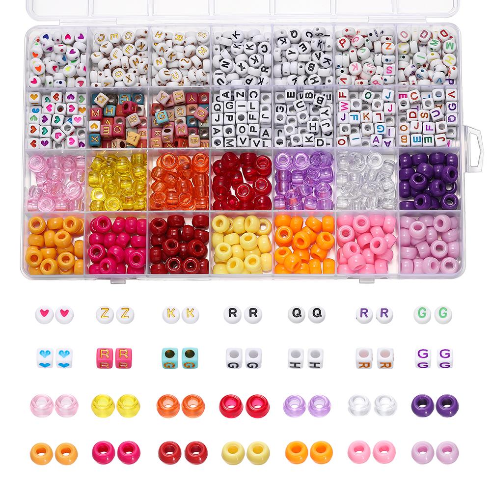 24Grids Beads Kit Rainbow Acrylic Letter Beads Set Large Hole Beads For DIY Bracelets Necklace Keychain Jewelry Making