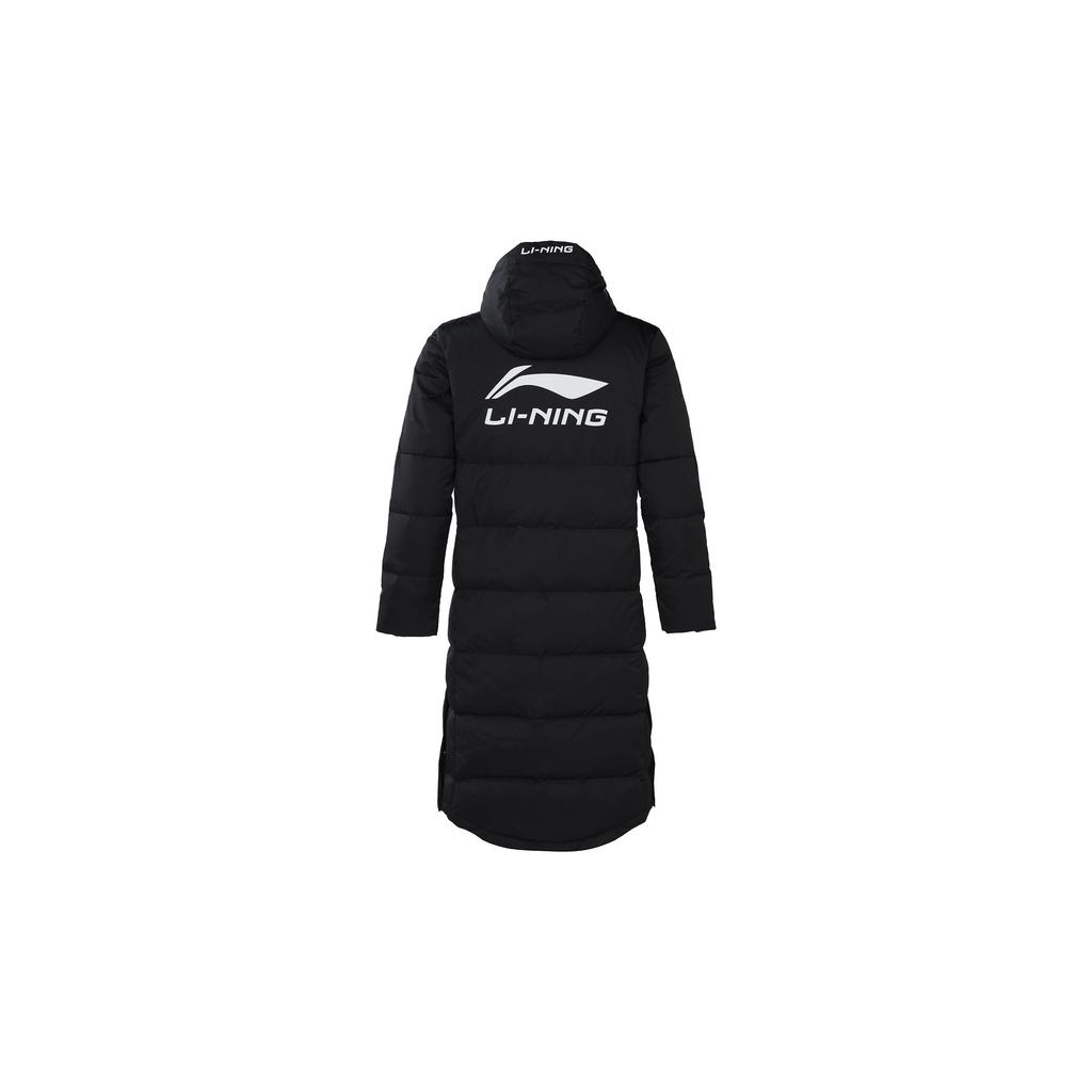Li Ning Logo Solid Color Long Hooded Down Jacket Winter Men Outerwear Black AYMR365-1