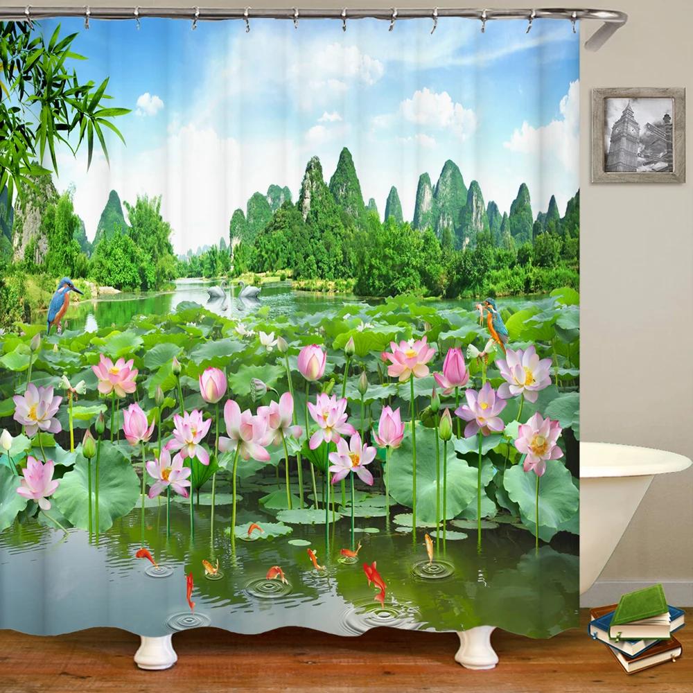 

3D Natural Flowers Forest Shower Curtain Landscape Printing Bathroom Curtains Waterproof Polyester Decor Bath Curtain With Hooks W60H190(CM)-1 Pcs