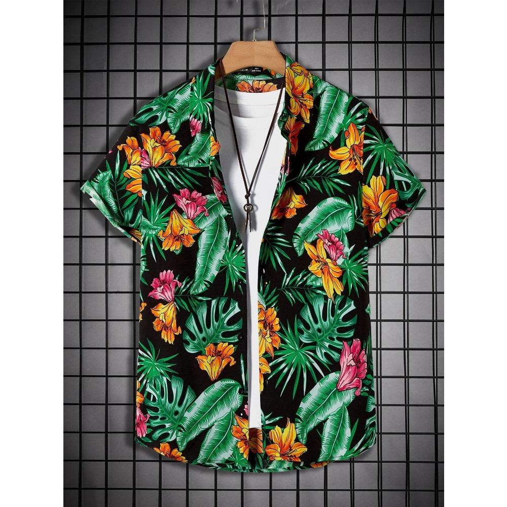 Hawaiian Style Fresh Coconut Print Men's Short-sleeved Fashion Shirt Men's Summer Outdoor Vacation Fashion Short-sleeved Shirt