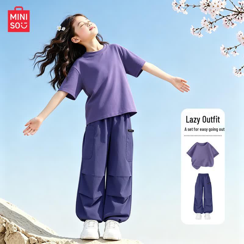MINISO Girls' 2026 Summer Cotton T-Shirt & Pants Set