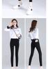 Women's Black High-Waisted Slim-Leg Pants - Velvet Lined, Elastic Waist, Tight-Fit, Petite, Ideal for Autumn/Winter.