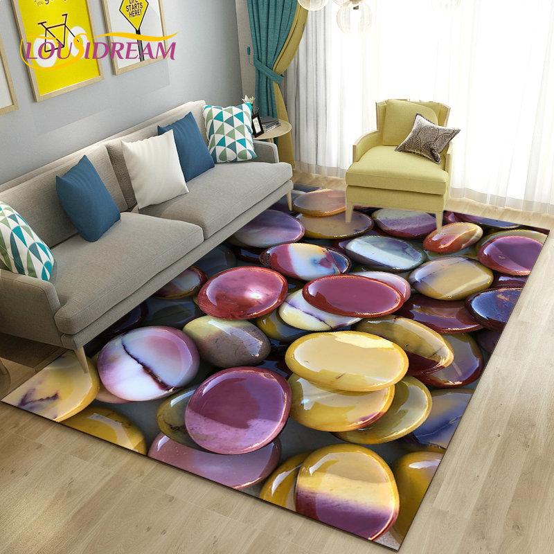3D Colorful Cobblestone Stone Area Rug,Carpet Rug for Living Room Bedroom Sofa Doormat Kitchen Decoration,Kid Non-slip Floor Mat