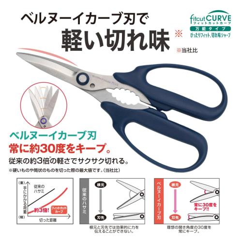Plus Scissors Fit Cut Curve All-Purpose Scissors Navy Can Cut Paper and Metal SC-175PM 34-631