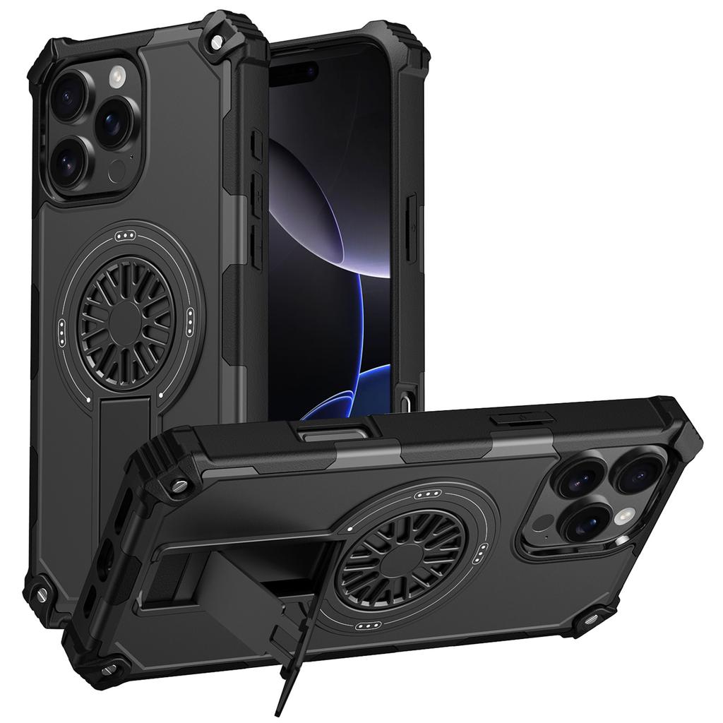 For iPhone 16 Pro Magnetic Case Kickstand TPU+PC Drop Defend Phone Cover