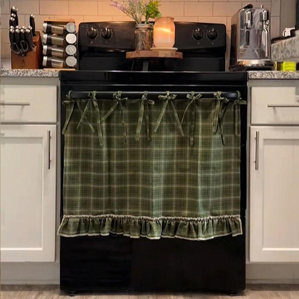 Heat-Resistant Oven Door Curtain Ruffle Trim Oven Cover Stove Cover Skirt Cottage Kitchen