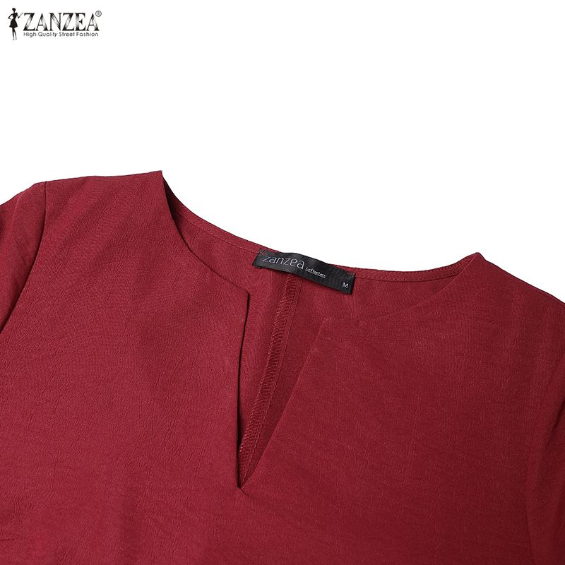 ZANZEA Abito Casual da Donna con Scollo a V, Colore Unito, Manica Lunga, Vestibilità Ampia