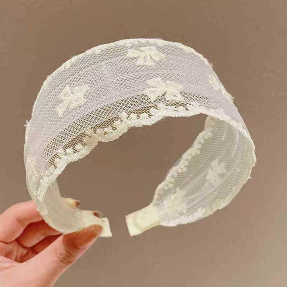 Koreanischer Stil Stickerei Spitze Stirnband Breite Ränder Netz Haarreif Elegante Schleife Haarband Damen