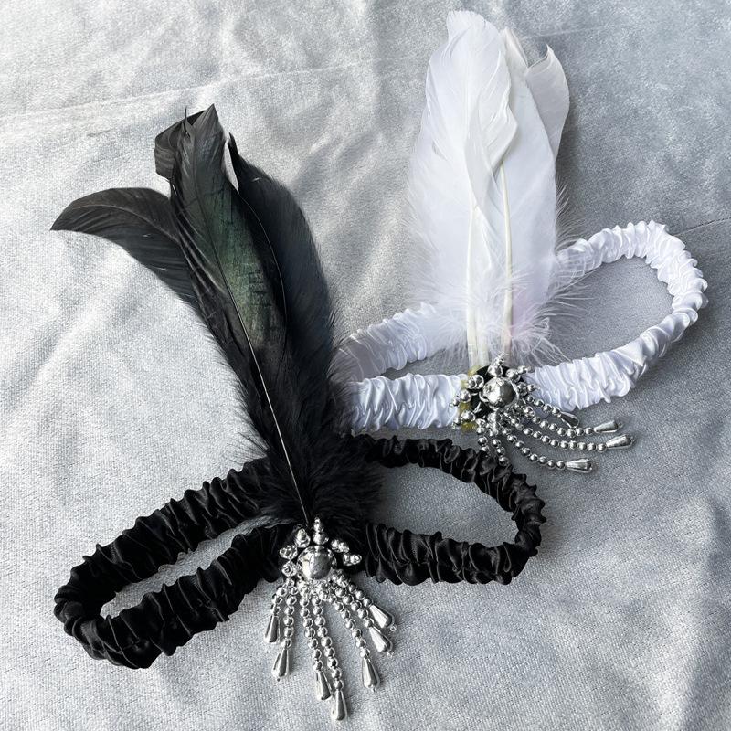 Damen Schwarzes Haaraccessoire Perlen Haarband 1920er Retro Gatsby Single Party Damen Kopfschmuck Verkleiden Feder Stirnband