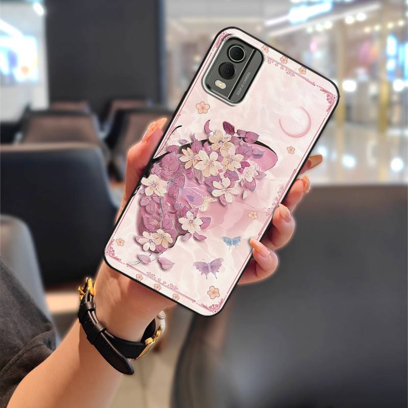Cute Anti-dust Phone Case For Nokia C32 Waterproof Flower Back Cover Full Wrap Dirt-resistant Durable Protective TPU