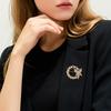 Anti-Exposition Brosche Rund Damenform Brosche mit Strasssteinen Imitation Perlen Anzüge Mäntel Pullover Anstecknadel Pendeln Dating Accessoire