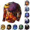 Men's Halloween Print Long Sleeve Neck T-Shirt Loose Fit Casual Top
