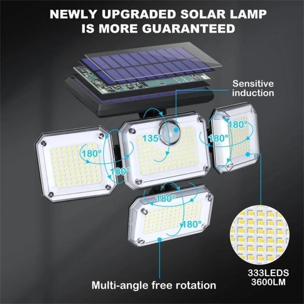 333LED Solar Light 333led IP44 Waterproof Outdoor Indoor Solar Garden Lamp With Adjustable Head Wide Lighting Angle With 3 Mode