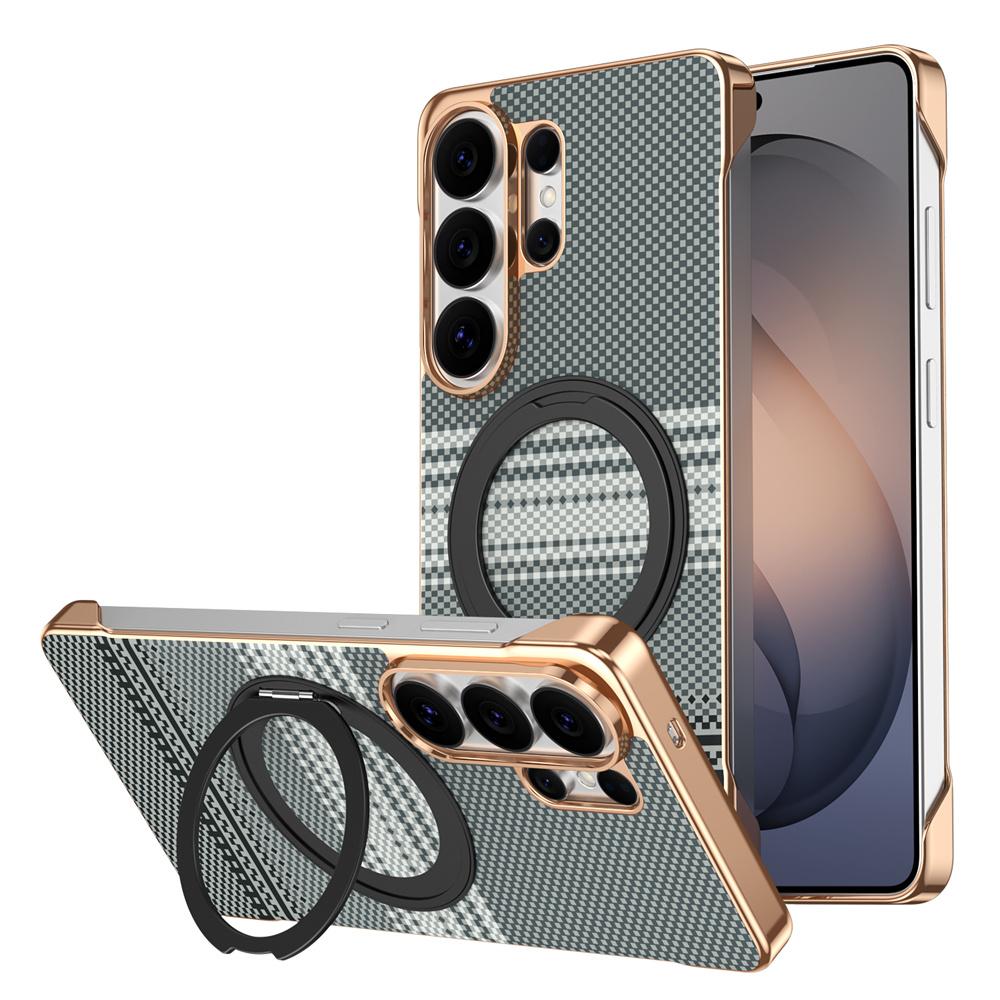 Luxury Carbon Fiber Fold Magnetic Stand Bracket For Magsafe Case For Samsung Galaxy S26 S25 S24 S23 Ultra Shockproof Back Cover