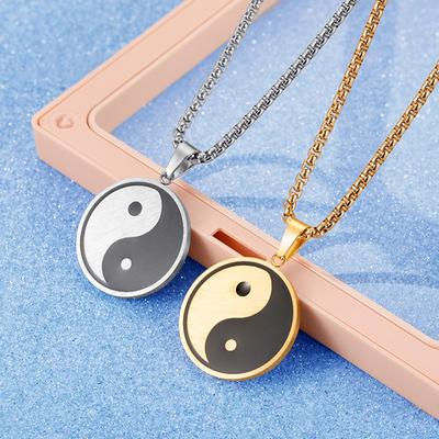 Tai Chi Dripping Oil Couple Pendant Fashionable and Simple Electroplated Bagua Round Brand Necklace
