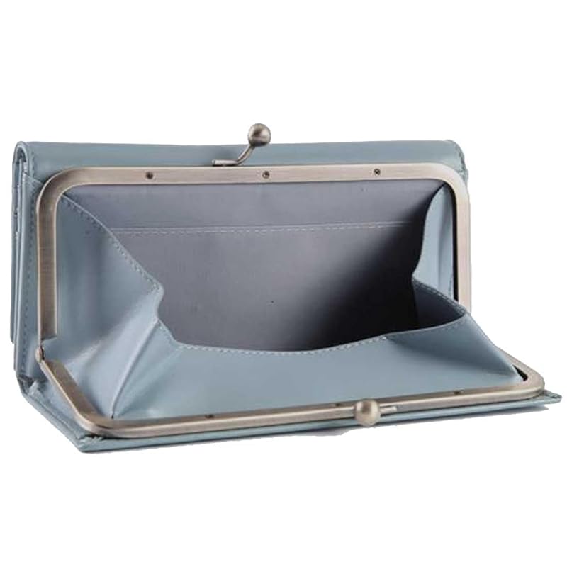 

[Legale] pouch long wallet BOX type coin case ladies genuine leather Large capacity storage (blue gray)