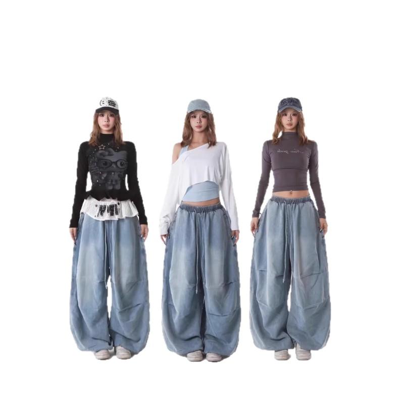 Womens High-Waisted Wide Leg Jogger Pants Loose Fit Street Style Cotton Blend Casual Trousers