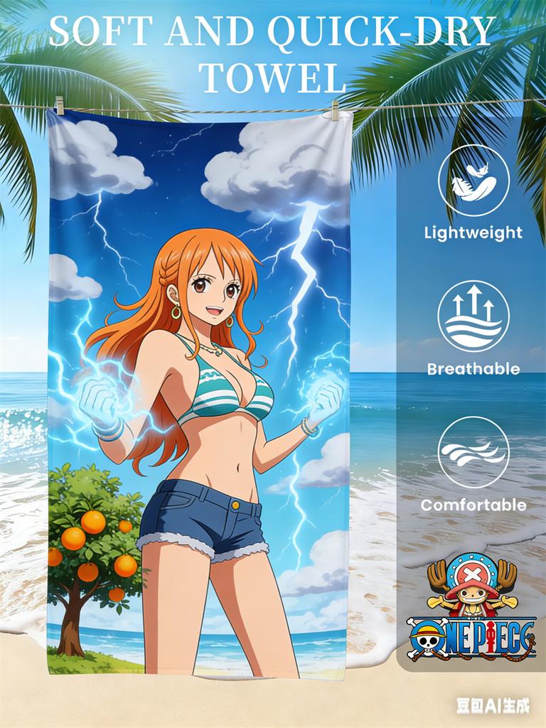 One Piece Monkey D. Luffy Beach Towel, Anime Fans Exclusive Limited Edition Pirate Themed Bath Towel for Beach, Pool & Bathroom
