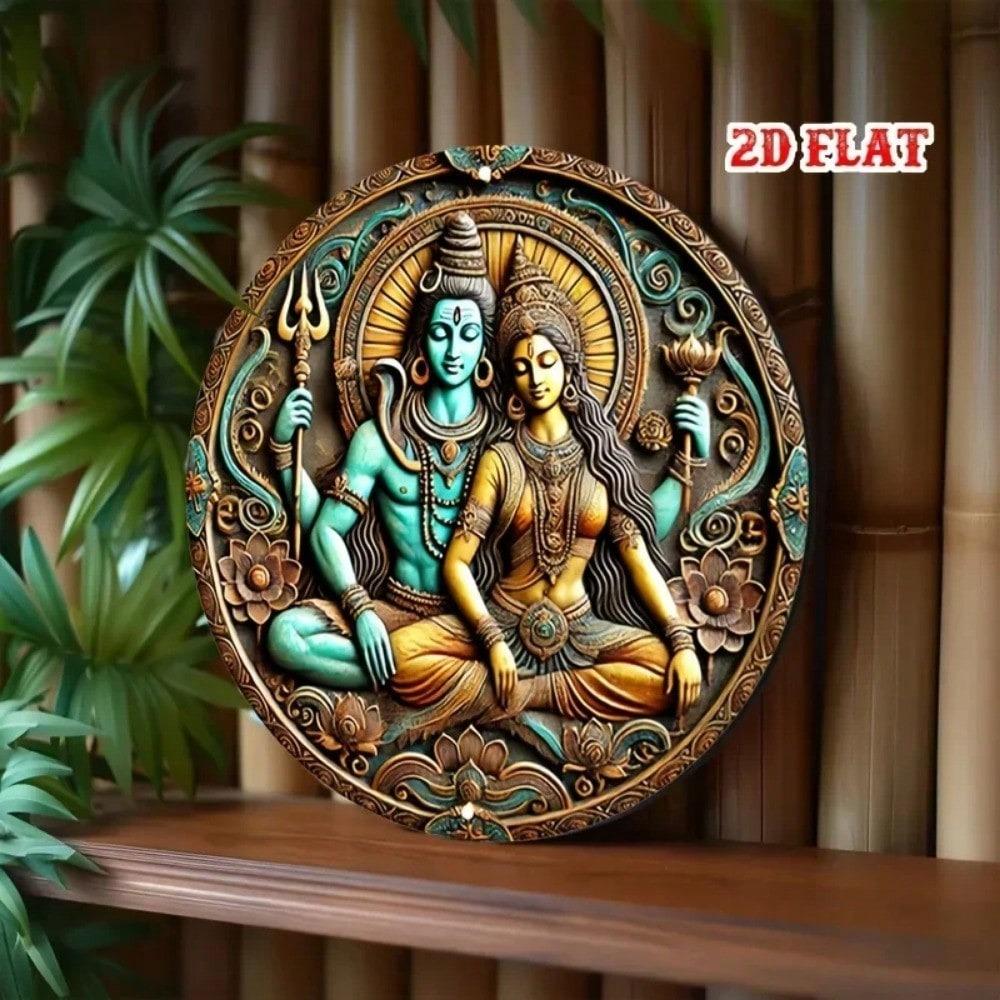 Religiöse Metallwandkunst Runde Göttin Shiva Zeichen Heimdekoration Rustikal