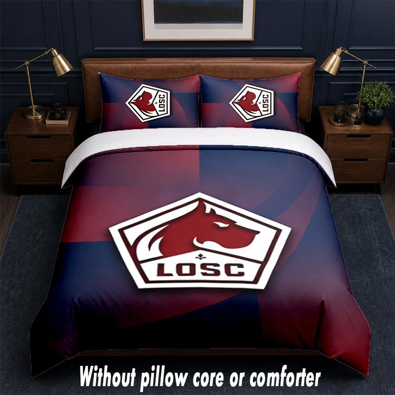 LOSC Lille FC Design Bett Bettwäsche Set 1 Bettbezug + 2 Kissenbezüge Weich Atmungsaktiv Haushalt Bettwäsche